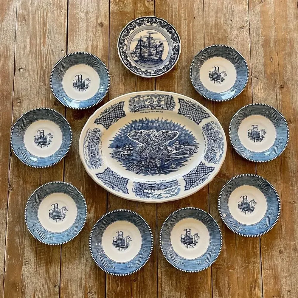 Fair Winds Alfred Meakin Staffordshire Blue White Historical Nautical Platter